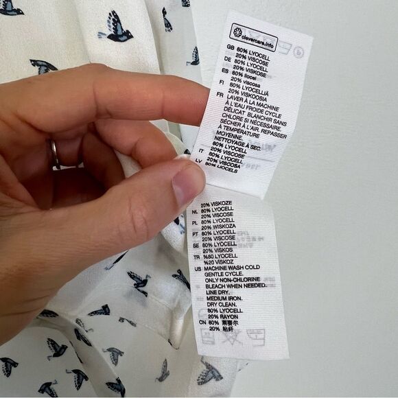 & Other Stories Bird Print Long Sleeve Button Up Shirt Blouse Size 4 in White - Picture 9 of 9